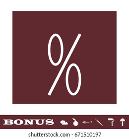 Percent icon flat. White pictogram on brown background. Vector illustration symbol and bonus icons