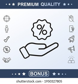 percent icon. Hand icon. Extra vector elements for your design