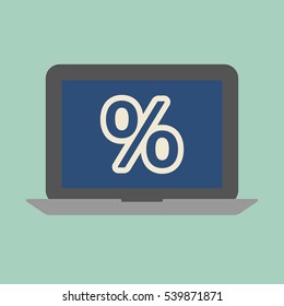 Percent icon. Laptop screen