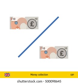 Percent icon with money. British pound banknote.