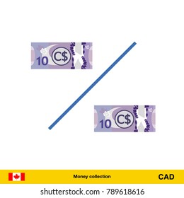 Percent icon with money. Canadian dollar banknote.