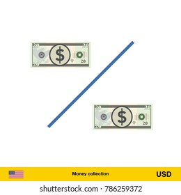 Percent icon with money. Dollar banknote.