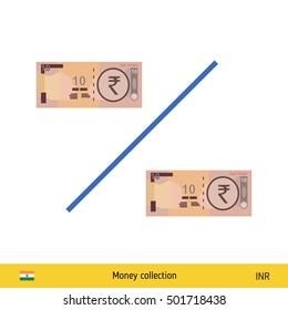 Percent icon with money. Indian rupee banknote.