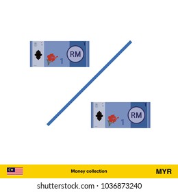 Percent icon with money.  Ringgit banknote.