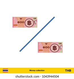 Percent icon with money. Thai baht banknote.

