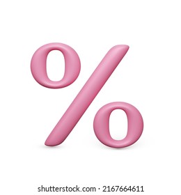 Percent icon. Pink 3D percentage sign. Big sale and discount symbol. Vector illustration