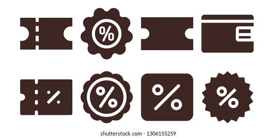 percent icon set. 8 filled percent icons.  Simple modern icons about  - Coupon, Discount, Percentage, Billfold