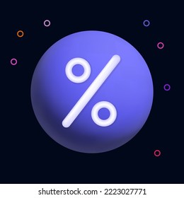 Percent icon and sphere 3d. Mega hot sale, special discounts, decrease in the interest rate. Financial sign, commission, best promotion offer. Loyalty program, off, gift with a lucky bonus. Vector. 
