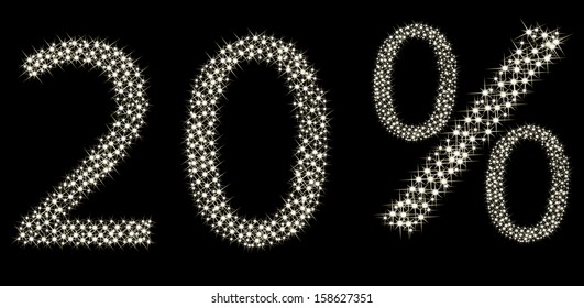 Percent Icon From Stars On Black Background. Vector