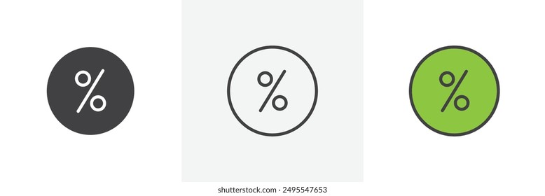 Percent icon symbol collection on white background.