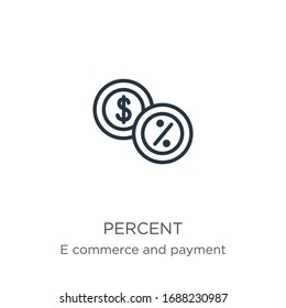 Percent icon. Thin linear percent outline icon isolated on white background from e commerce and payment collection. Line vector sign, symbol for web and mobile