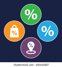 Percent icons set. set of 4 percent filled icons such as shopping sale, percent