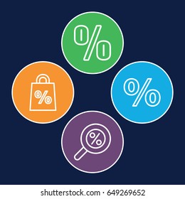 Percent icons set. set of 4 percent outline icons such as