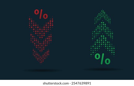 Porcentaje de flechas de aumento y disminución, flechas arriba y flechas abajo