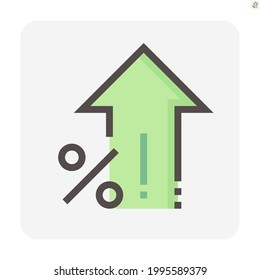 Percent increase vector design. Consist of up arrow and percent sign, icon or symbol. Concept for percentage of interest  rate, growth profit,  stock price etc. Thin line or outline of shape. 48x48 px