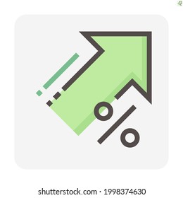 Percent increase vector design. Consist of up arrow and percent sign, icon or symbol. Concept for percentage of interest  rate, growth profit,  stock price etc. Thin line or outline of shape. 48x48 px