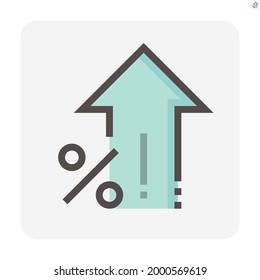 El porcentaje aumenta el diseño vectorial. Consiste en flecha hacia arriba y signo de porcentaje, icono o símbolo. Concepto de porcentaje del tipo de interés, beneficio de crecimiento, precio de las acciones, etc. Línea delgada o esquema de forma. 48x48 px