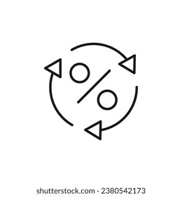 Porcentaje dentro del icono de línea aislada de flechas. Perfecto para sitios web, aplicaciones, interfaz de usuario, internet, tiendas, tiendas. Imagen simple dibujada con línea delgada negra