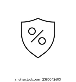 Percent inside of a Shield Isolated Line Icon. Perfect for web sites, apps, UI, internet, shops, stores. Simple image drawn with black thin line