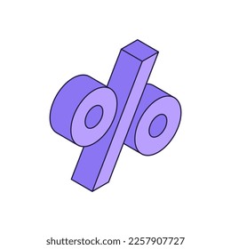 Percent isometric in flat style on white background. Flat purple infographic element on white background. Vector illustration