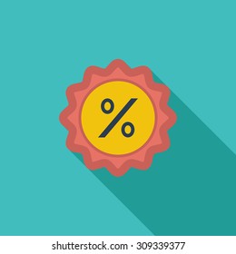Percent label icon. Flat vector related icon with long shadow for web and mobile applications. It can be used as - logo, pictogram, icon, infographic element. Vector Illustration.
