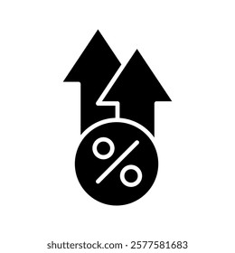 Percent up line icon rate increase with soft shadow icon . vector illustration, pictogram isolated on white background. color editable
