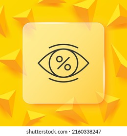 Percent line icon. Percent sign in the eye. Deposit and loan with interest rate. Sale, discount. Shopping concept. Glassmorphism style. Vector line icon for Business and Advertising