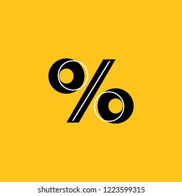 Percent line icon in thick line and thin line on yellow background editable in vector