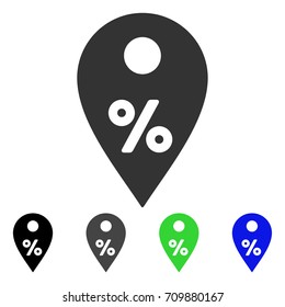 Percent Map Marker icon. Vector illustration style is a flat iconic percent map marker symbol with black, grey, green, blue color variants. Designed for web and software interfaces.