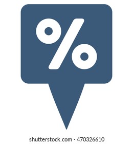 Percent Map Pointer icon. Vector style is flat iconic symbol with rounded angles, blue color, white background.