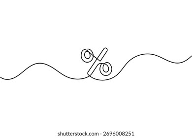 Percent mark continuous single one line minimalist outline vector illustration isolated design