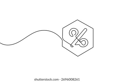 Percent mark continuous single one line minimalist outline vector illustration isolated design