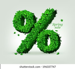 Percent mark from  green spring leafs