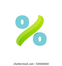 Percent mark logo with green leaf. Vector script font for your ecology posters, t-shirts, presentation or card.