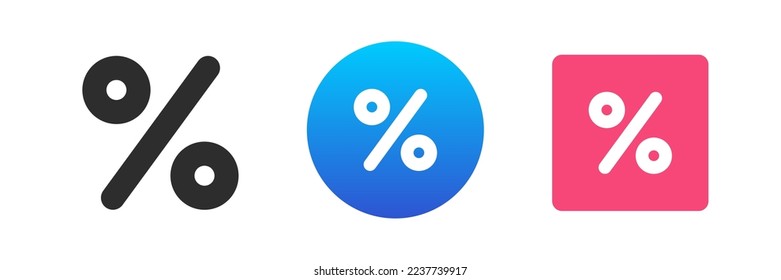 Percent mathematical counting symbol financial infographic icon set vector flat illustration. Percentage math calculation element sale discount badge business accounting investment money price button