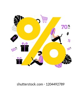 Percent. Modern flat design concept. Sale. Online shopping. 