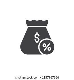 Percent money bag vector icon. filled flat sign for mobile concept and web design. Percentage money sack simple solid icon. Symbol, logo illustration. Pixel perfect vector graphics