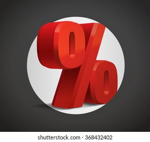 Percent off sign, red sale background, object 3D. Eps10 Vector.