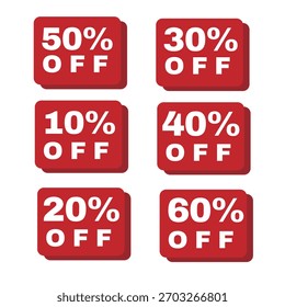 Percentual de desconto conjunto com números de desconto de 10% a 60%, perfeito para promoções, banners de vendas, lojas on-line e designs de marketing.
