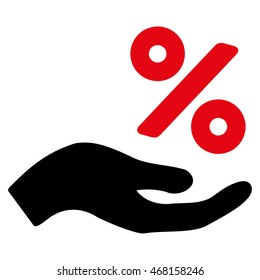Percent Offer Hand icon. Vector style is bicolor flat iconic symbol with rounded angles, intensive red and black colors, white background.