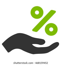 Percent Offer Hand icon. Vector style is bicolor flat iconic symbol with rounded angles, eco green and gray colors, white background.