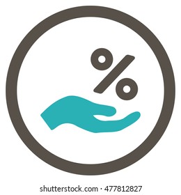 Percent Offer Hand rounded icon. Vector illustration style is flat iconic bicolor symbol, grey and cyan colors, white background.