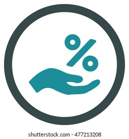 Percent Offer Hand vector bicolor rounded icon. Image style is a flat icon symbol inside a circle, soft blue colors, white background.
