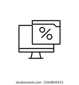 Porcentaje en el icono de línea aislada del equipo. Perfecto para sitios web, aplicaciones, interfaz de usuario, internet, tiendas, tiendas. Imagen simple dibujada con línea delgada negra