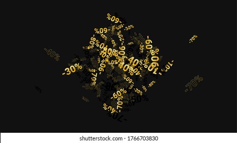 Percent  on Dark Background. Black Poster with Silver Percent Sings and Snowflakes. Vector Discount Sale Background.