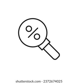 Percent on Magnifying Glass Isolated Line Icon. Perfect for web sites, apps, UI, internet, shops, stores. Simple image drawn with black thin line