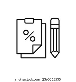 Percent on Peace of Paper by Pencil Isolated Line Icon. Perfect for web sites, apps, UI, internet, shops, stores. Simple image drawn with black thin line
