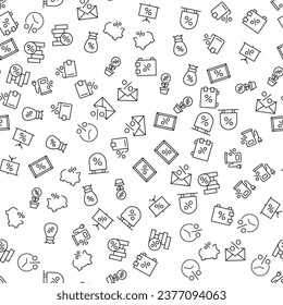 Percent in Pie Chart, Pig, Watch, Speech Bubble Seamless Pattern for printing, wrapping, design, sites, shops, apps