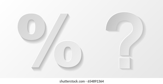 Percent and question mark - 3d icons, Vector.