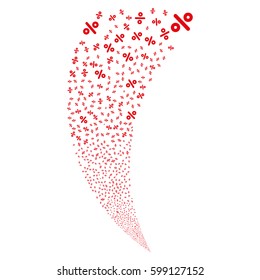 Percent random fireworks stream. Vector illustration style is flat red iconic symbols on a white background. Object fountain made from scattered pictograms.